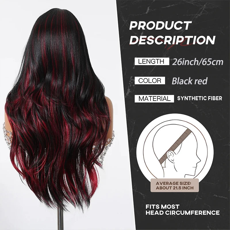 Long Wavy Black Blend Red Wig
