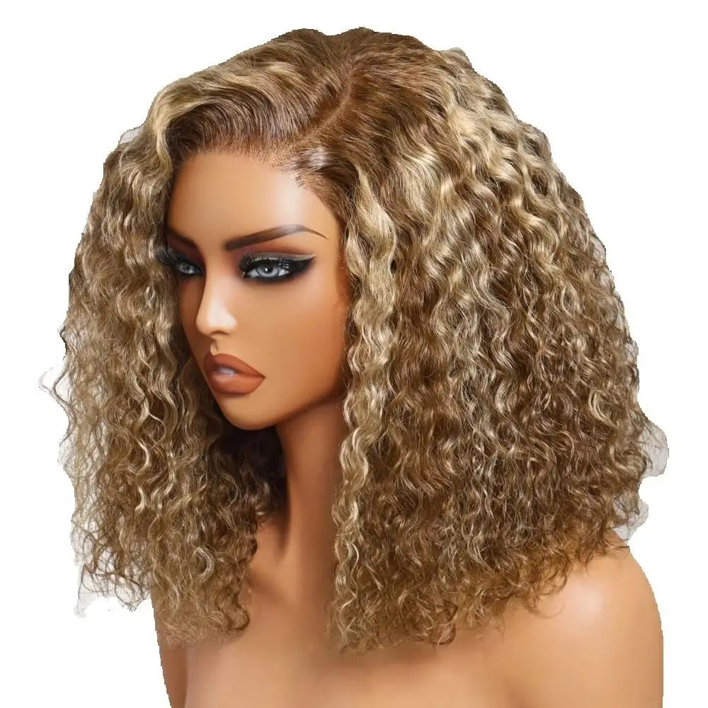 Klaiyi Hair Blonde Highlight Curly Bob