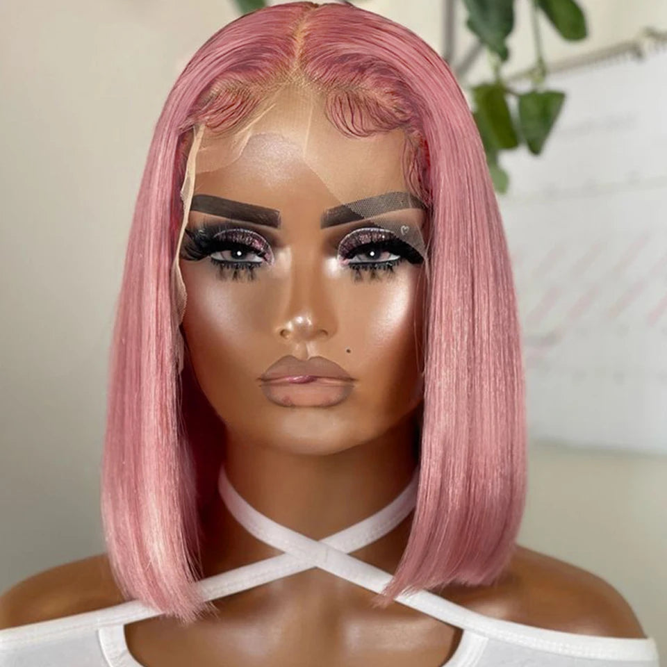 Ombre Pink Bob Wig Straight Lace Front Human Hair