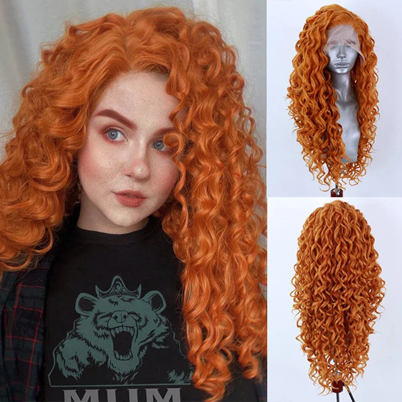 Ginger Orange Long Curly Lace Wig