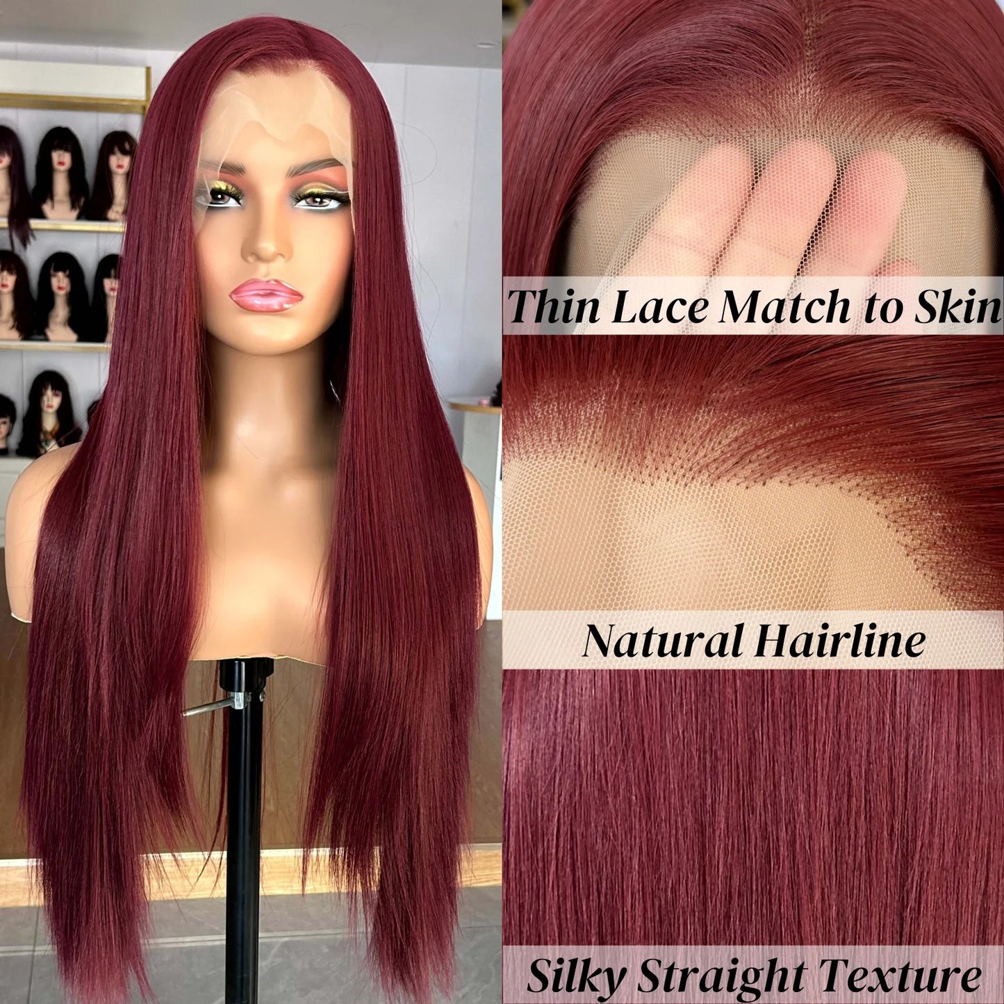 Burgundy Long Silky Straight Wig