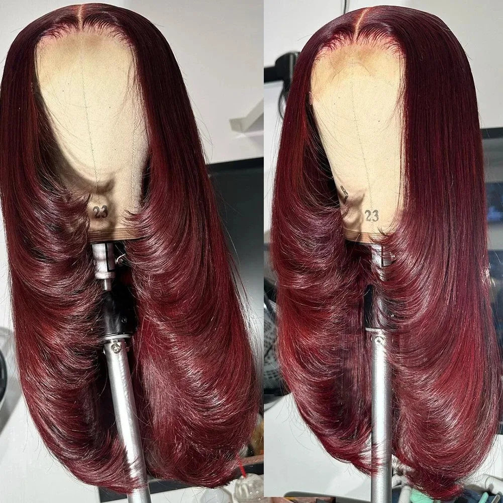 99J Burgundy Red Layered Lace Front Wig