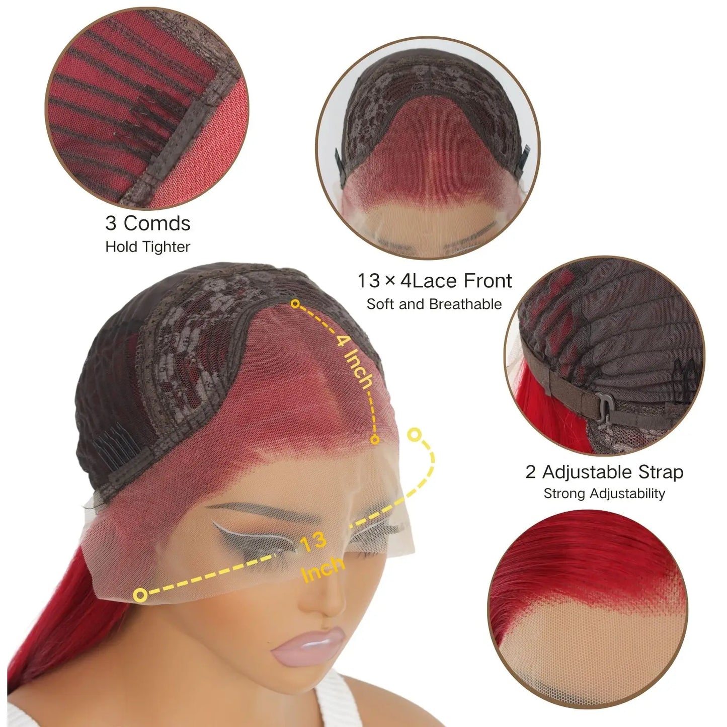 13X4 Burgundy Red Wig
