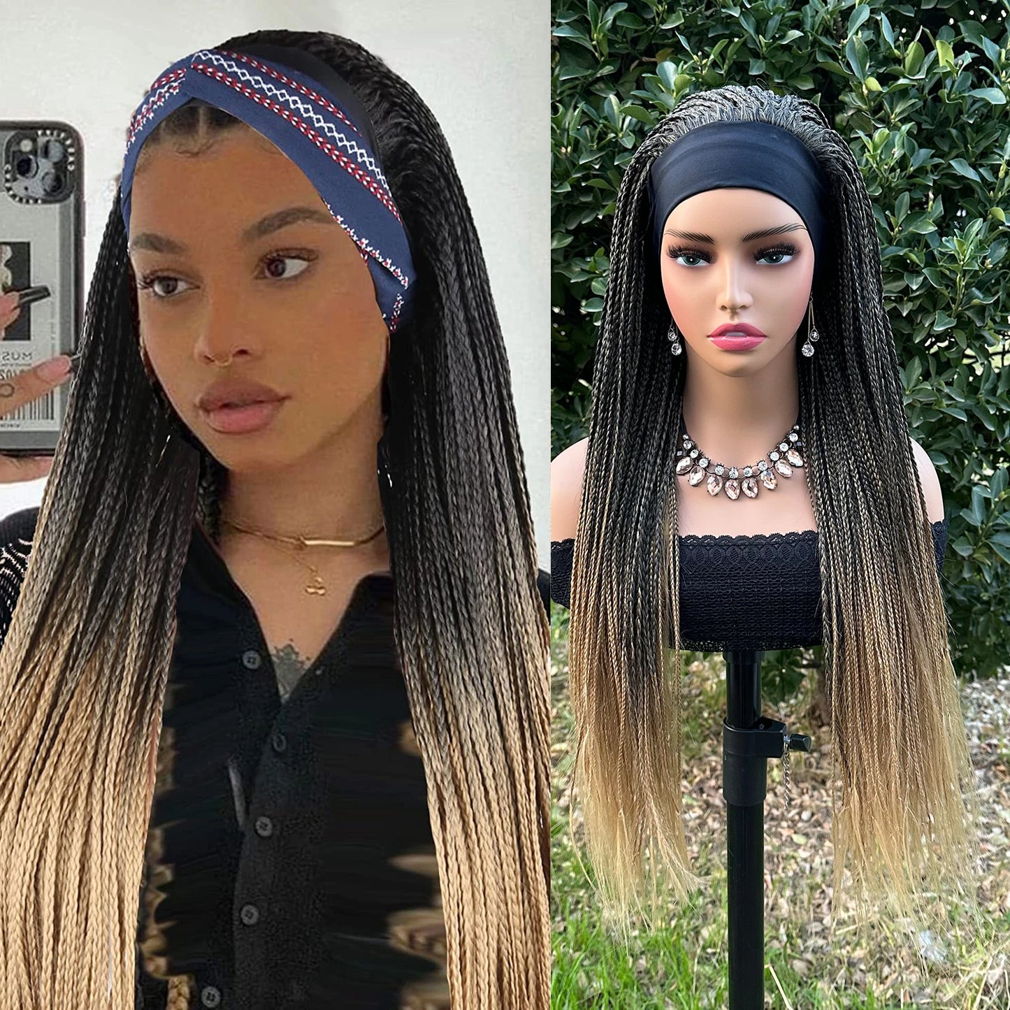 Ombre Brown Long Headband Box Braids Wig