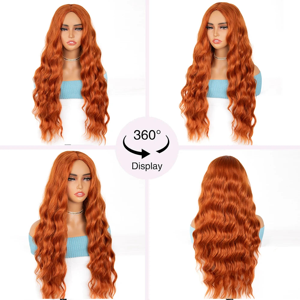 Orange Curly Wavy Party Wig