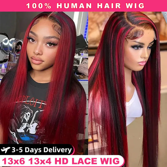 Ombre Highlight Burgundy Wig