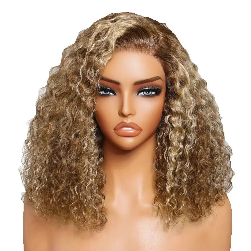 Klaiyi Hair Blonde Highlight Curly Bob