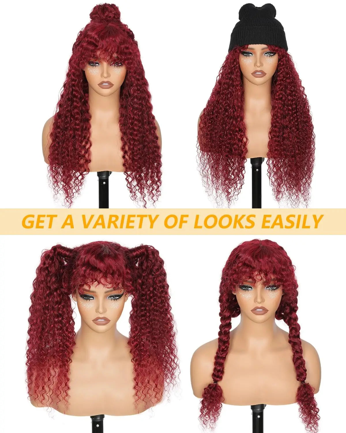 99J Burgundy Curly Wig