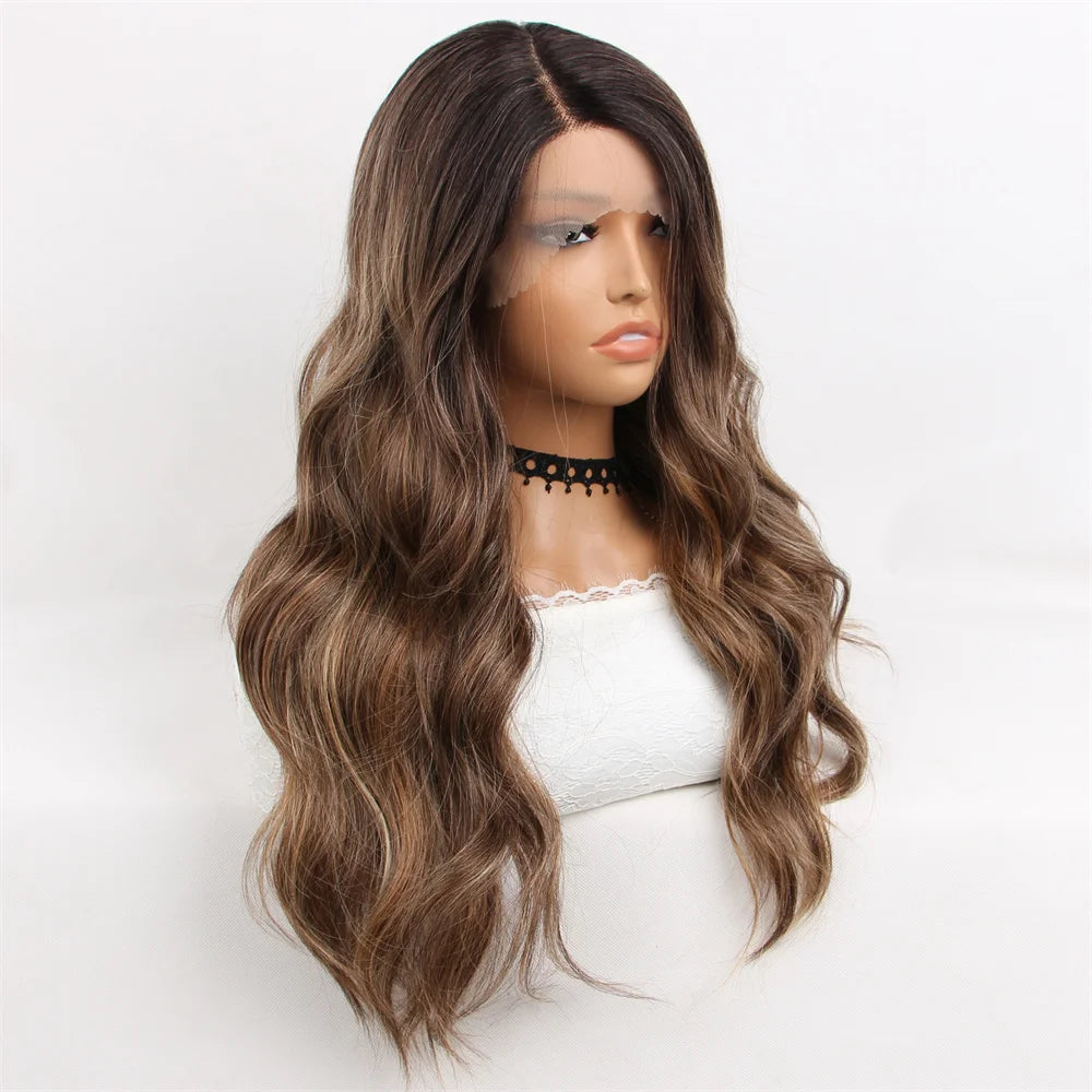 Ombre Highlight Brown Synthetic Wig