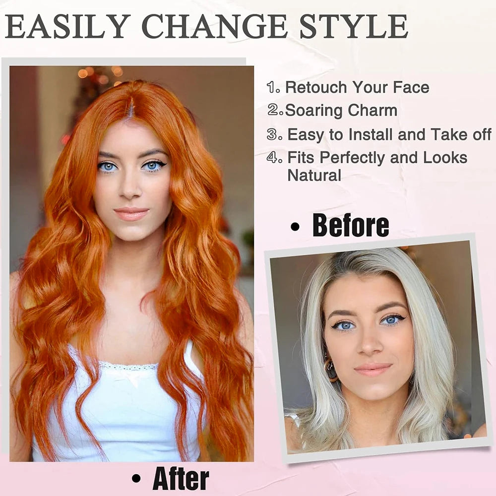 Orange Curly Wavy Party Wig