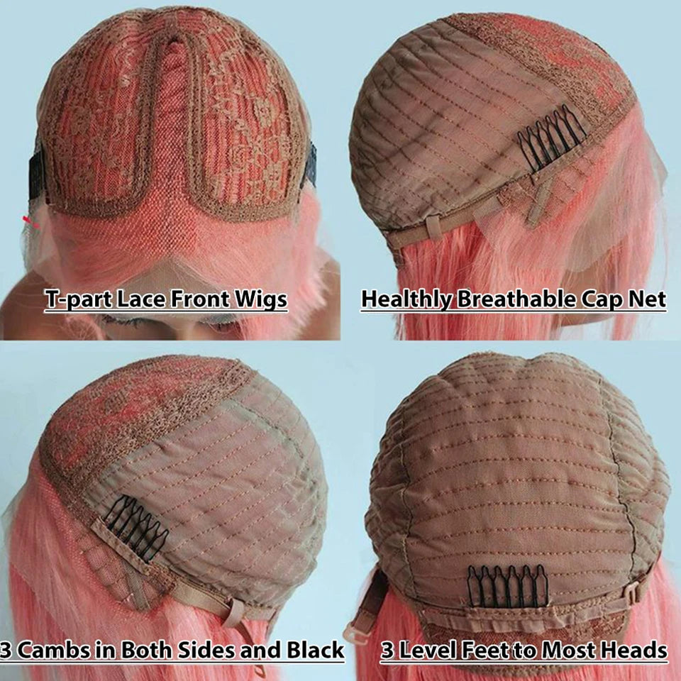 Ombre Pink Bob Wig Straight Lace Front Human Hair