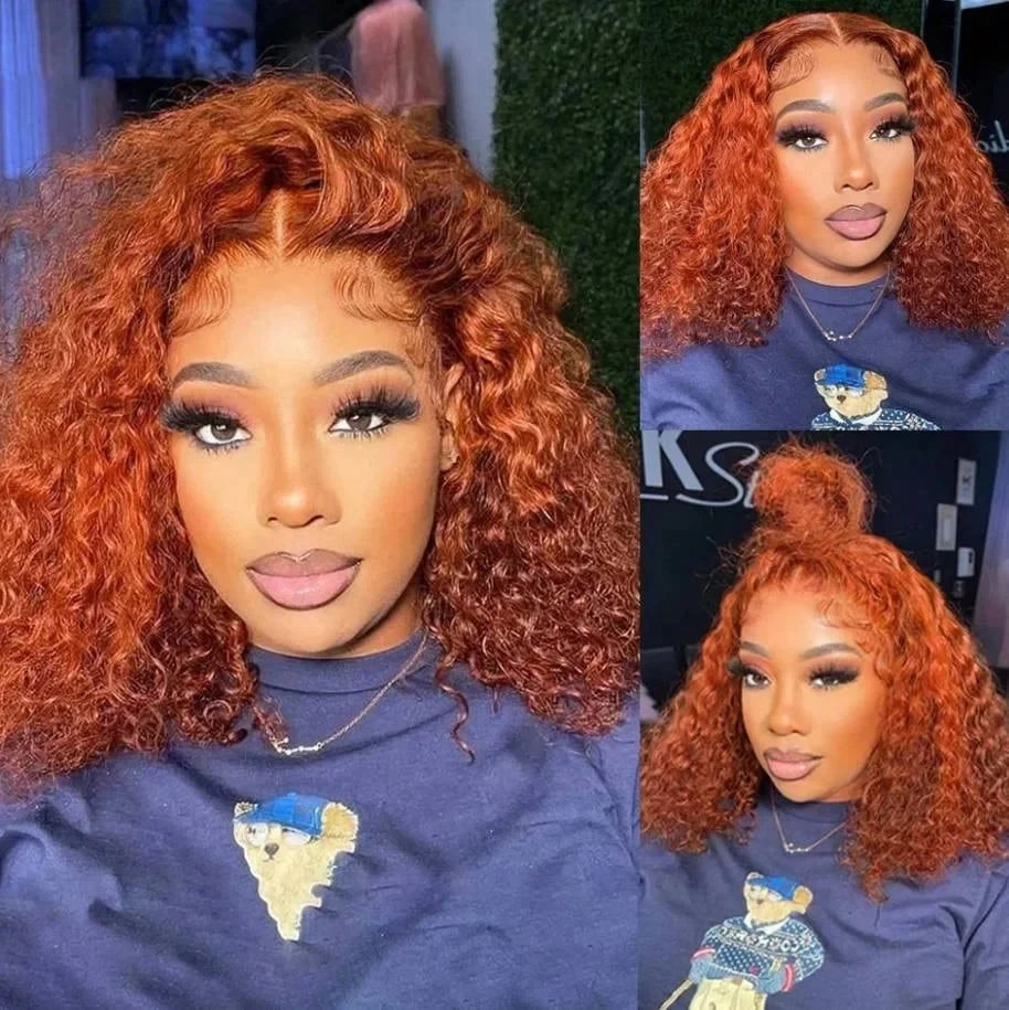 100% Human Hair Ginger Brown Bob Wig