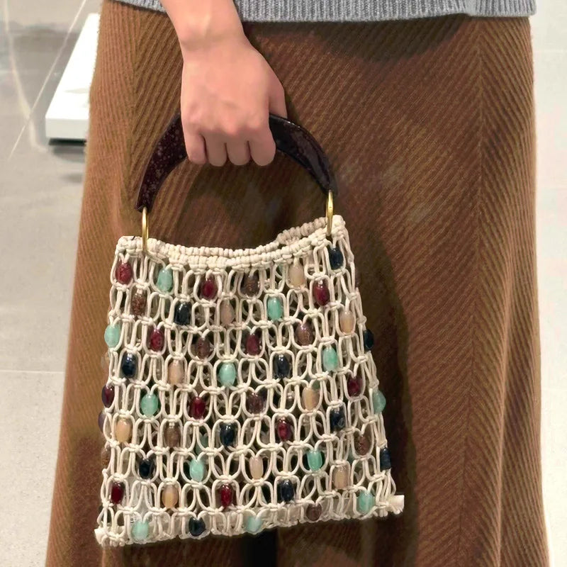 Woven Hollow Beaded Handbag