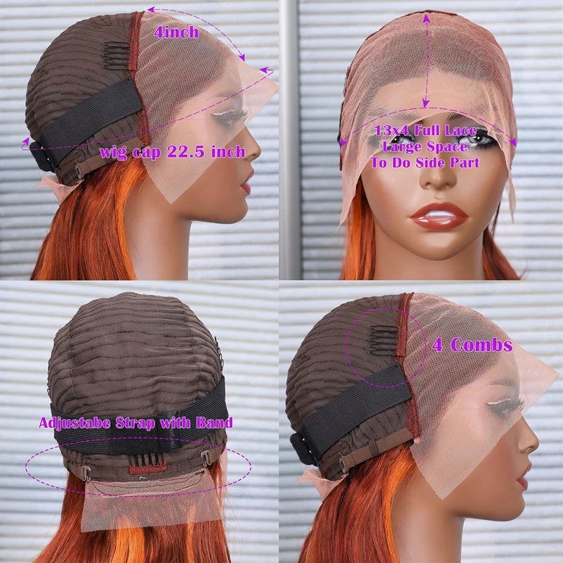 200% Density Ginger Orange  Hair Wigs