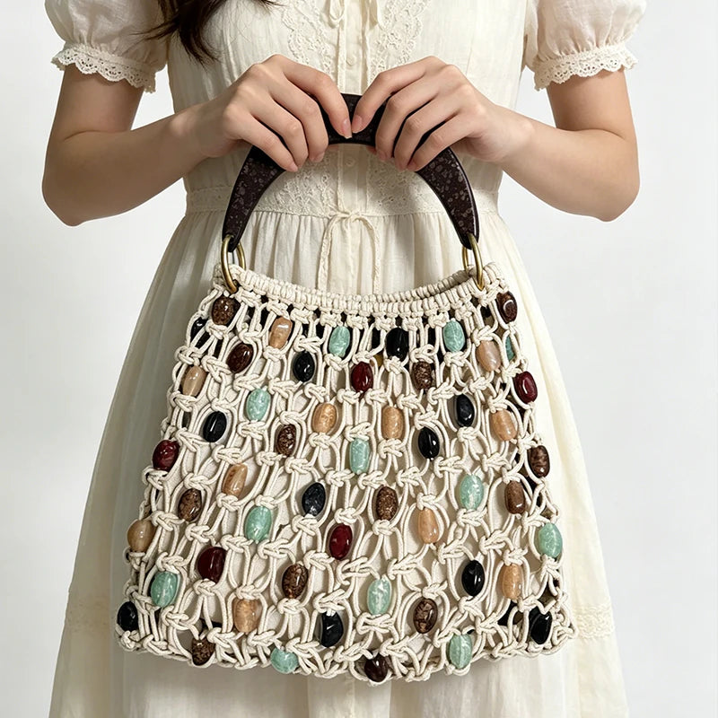 Woven Hollow Beaded Handbag