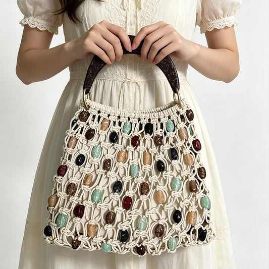 Woven Hollow Beaded Handbag