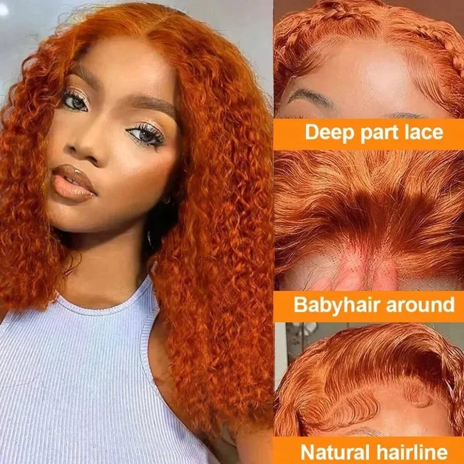 100% Human Hair Ginger Brown Bob Wig