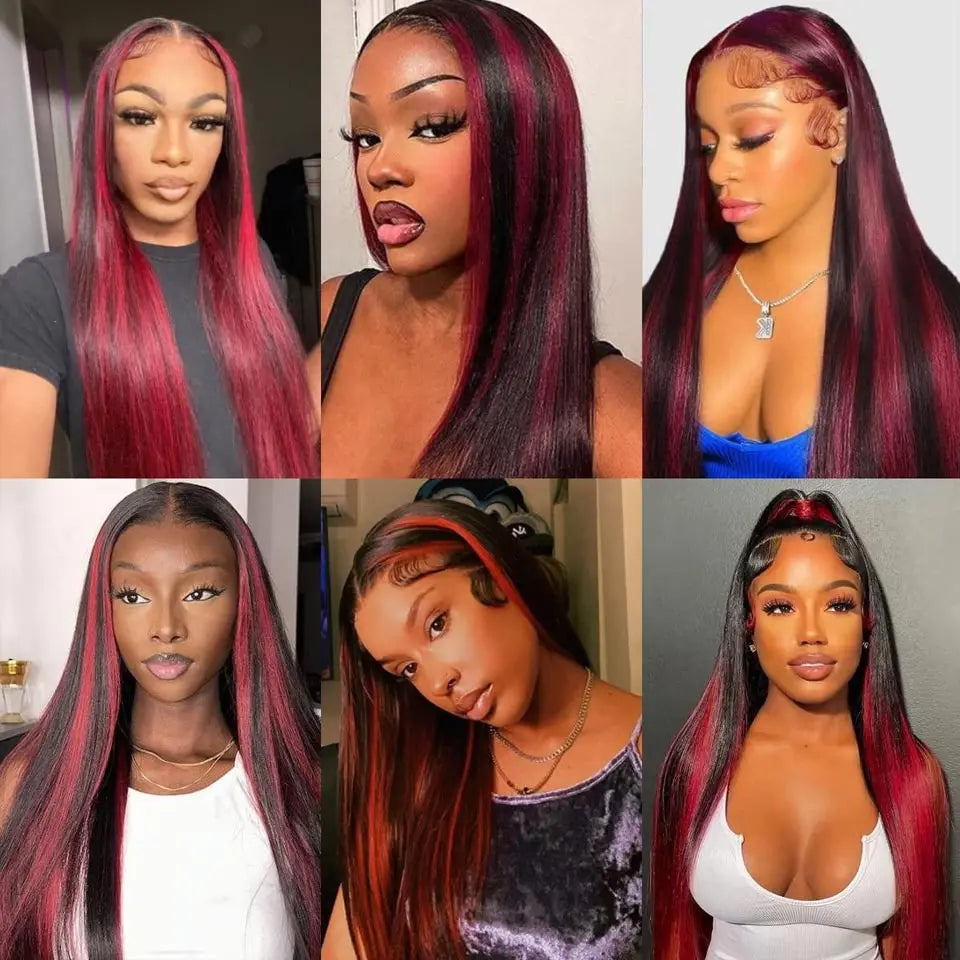 Ombre Highlight Burgundy Wig