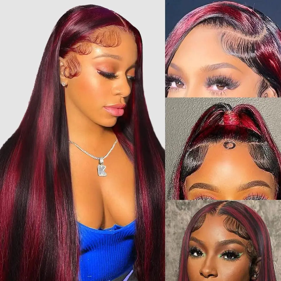 Ombre Highlight Burgundy Wig