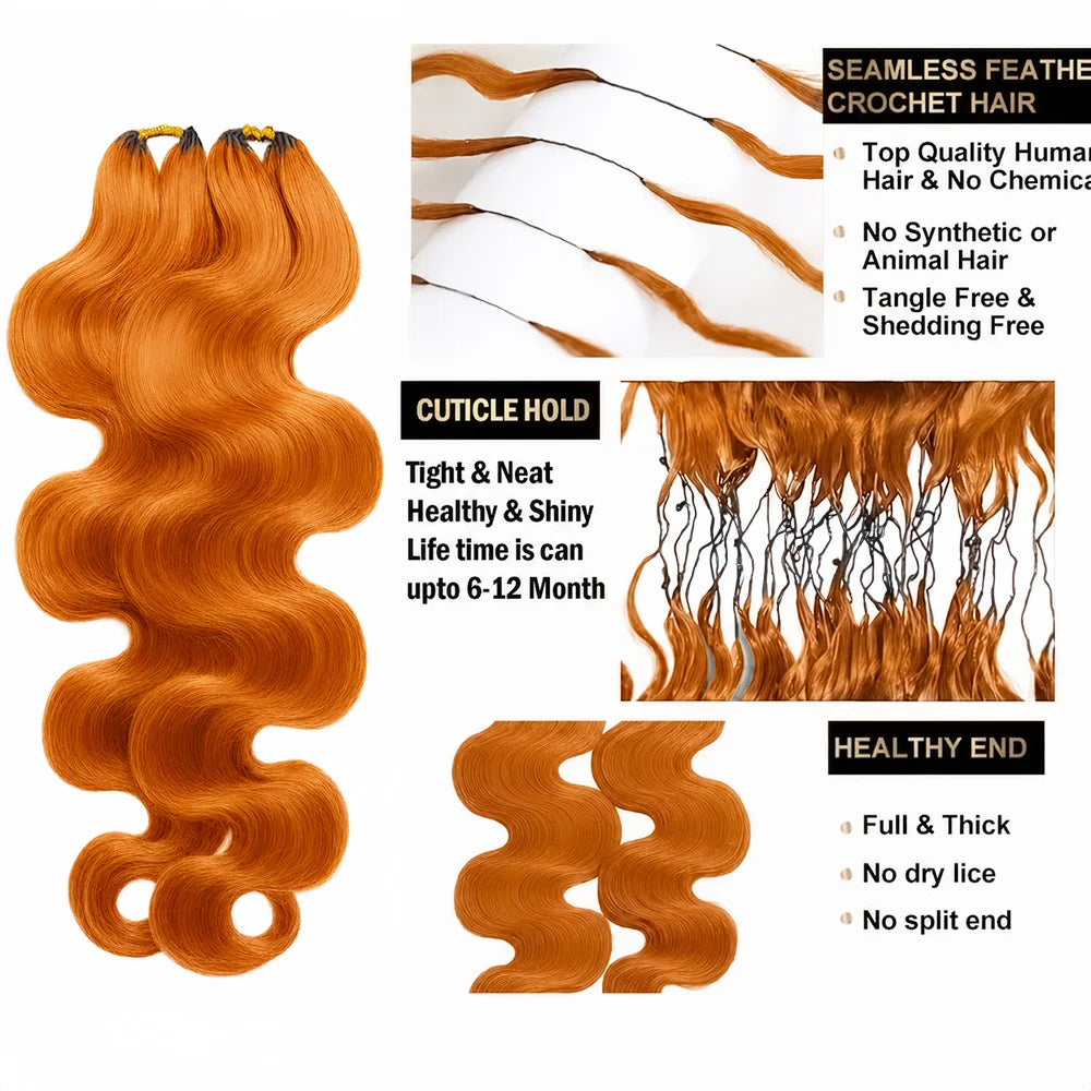 Orange Ginger Body Wave Feather Crochet Human Hair