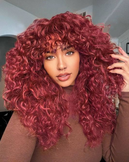 99J Burgundy Curly Wig