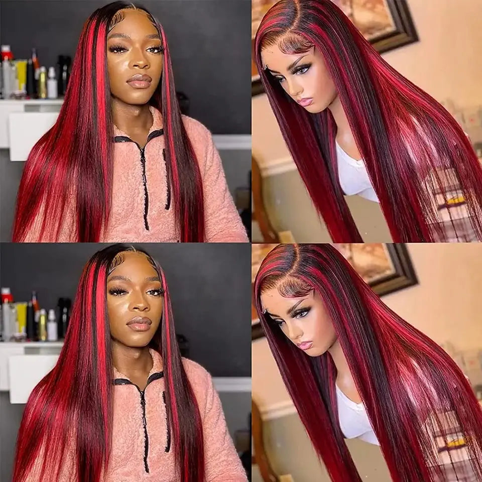 Ombre Highlight Burgundy Wig
