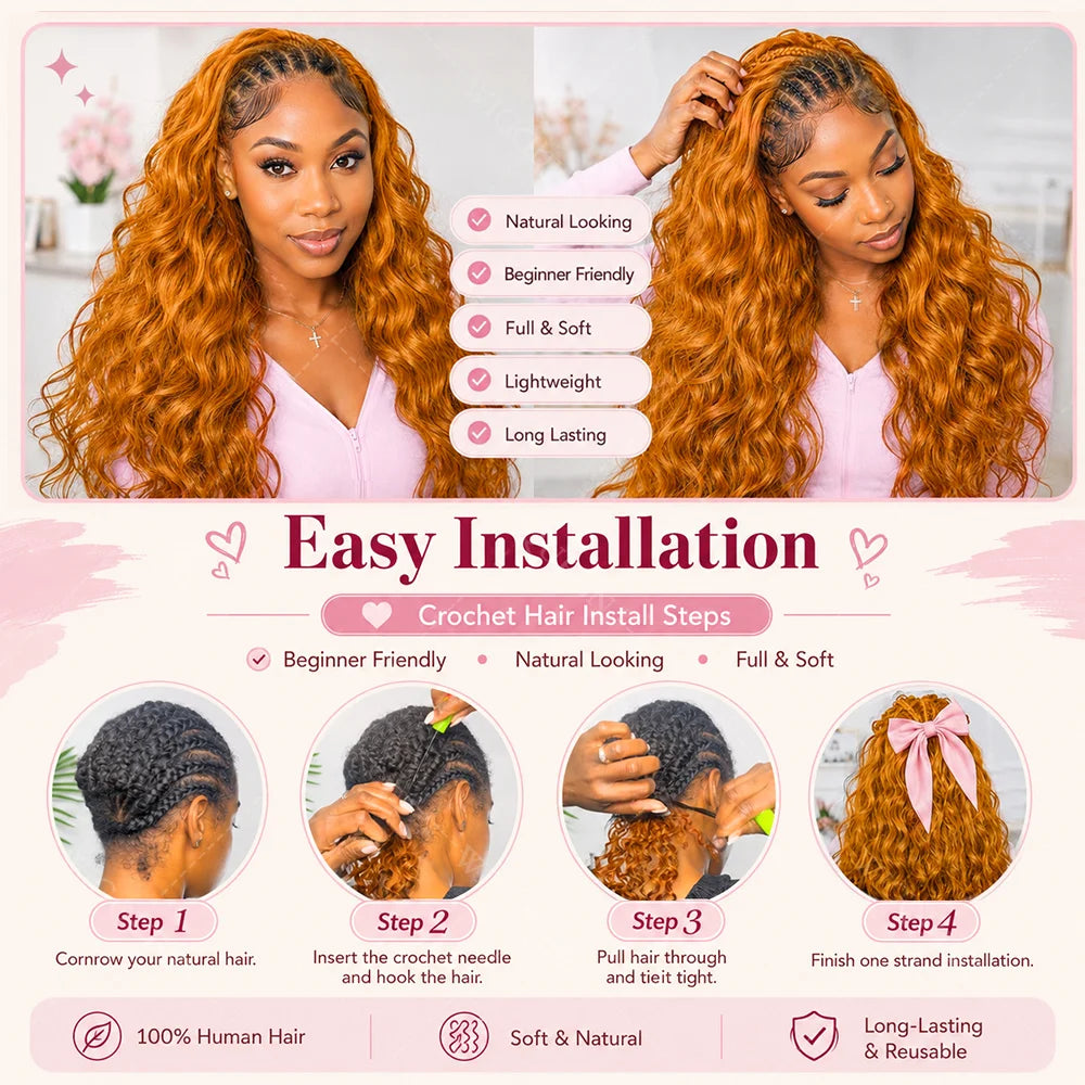 Orange Ginger Body Wave Feather Crochet Human Hair