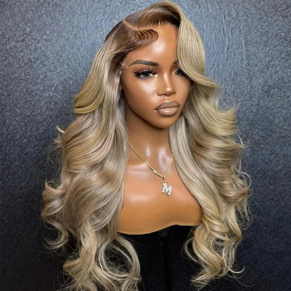 Ombre Ash Blonde With Dark Roots Natural Wave Hair