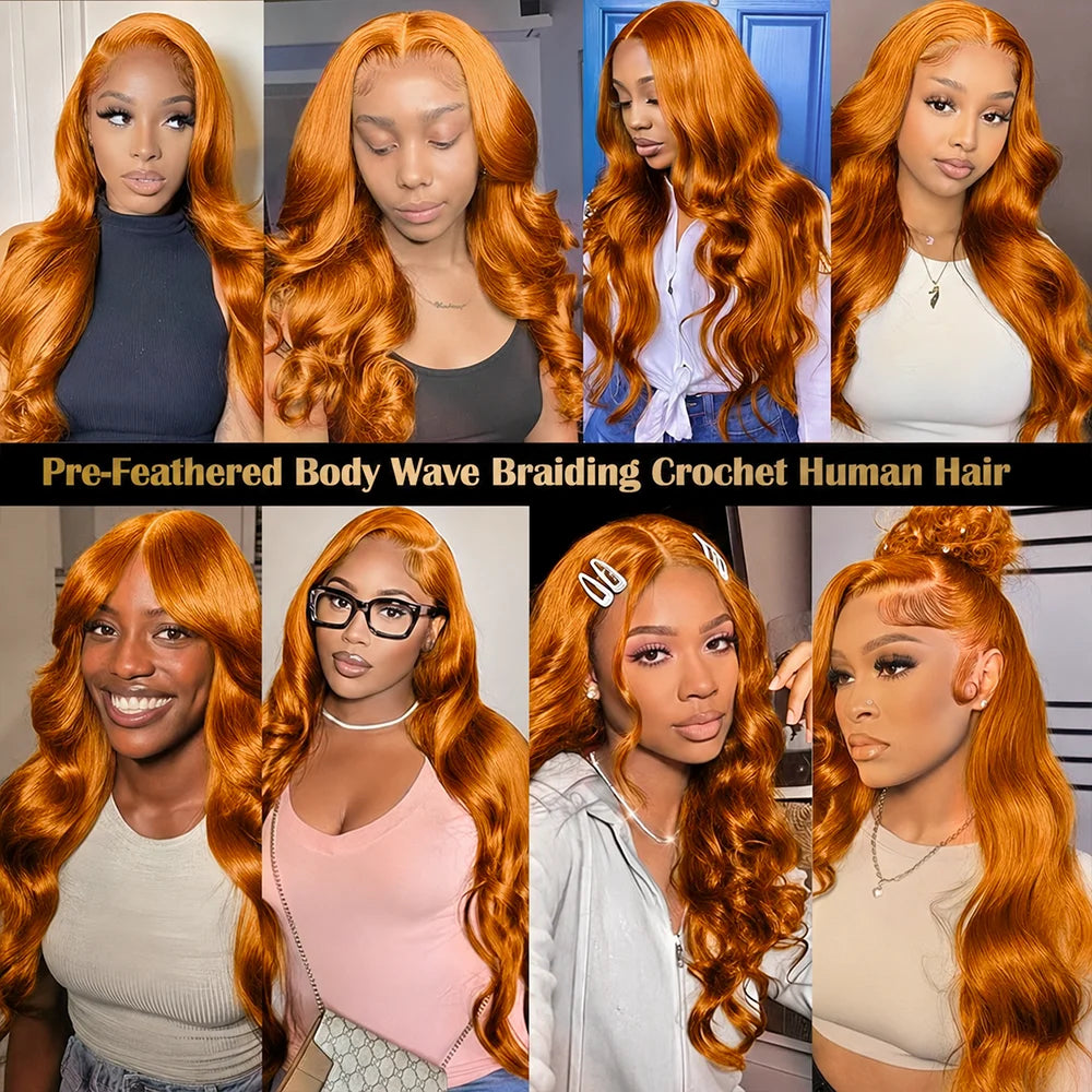 Orange Ginger Body Wave Feather Crochet Human Hair