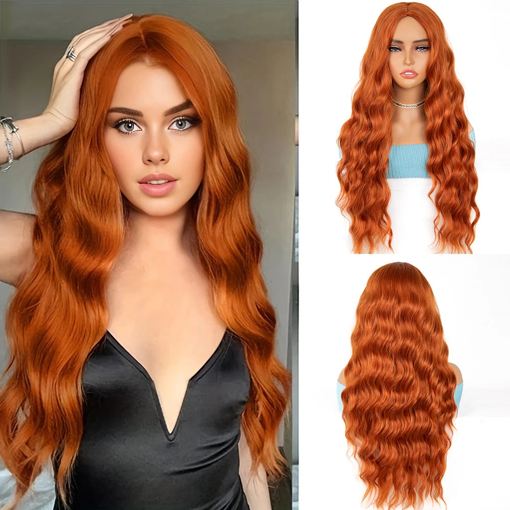 Orange Curly Wavy Party Wig