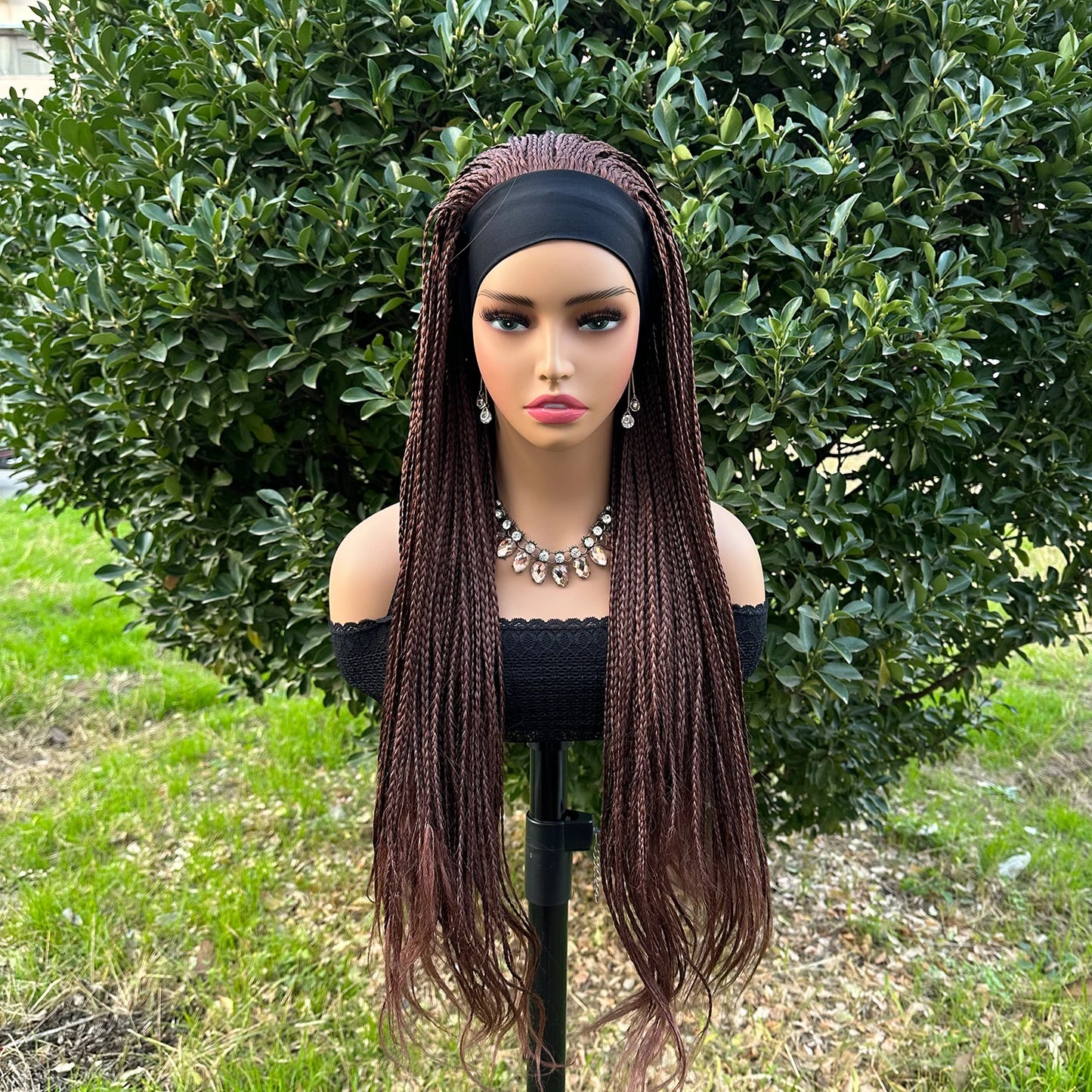 Ombre Brown Long Headband Box Braids Wig