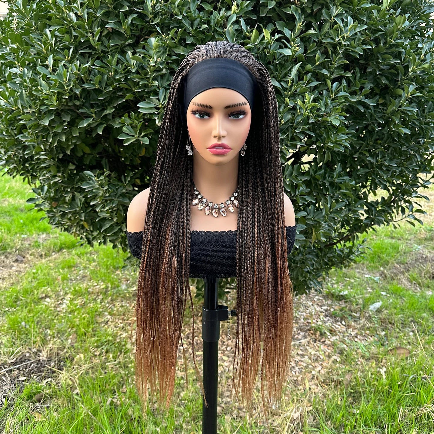 Ombre Brown Long Headband Box Braids Wig