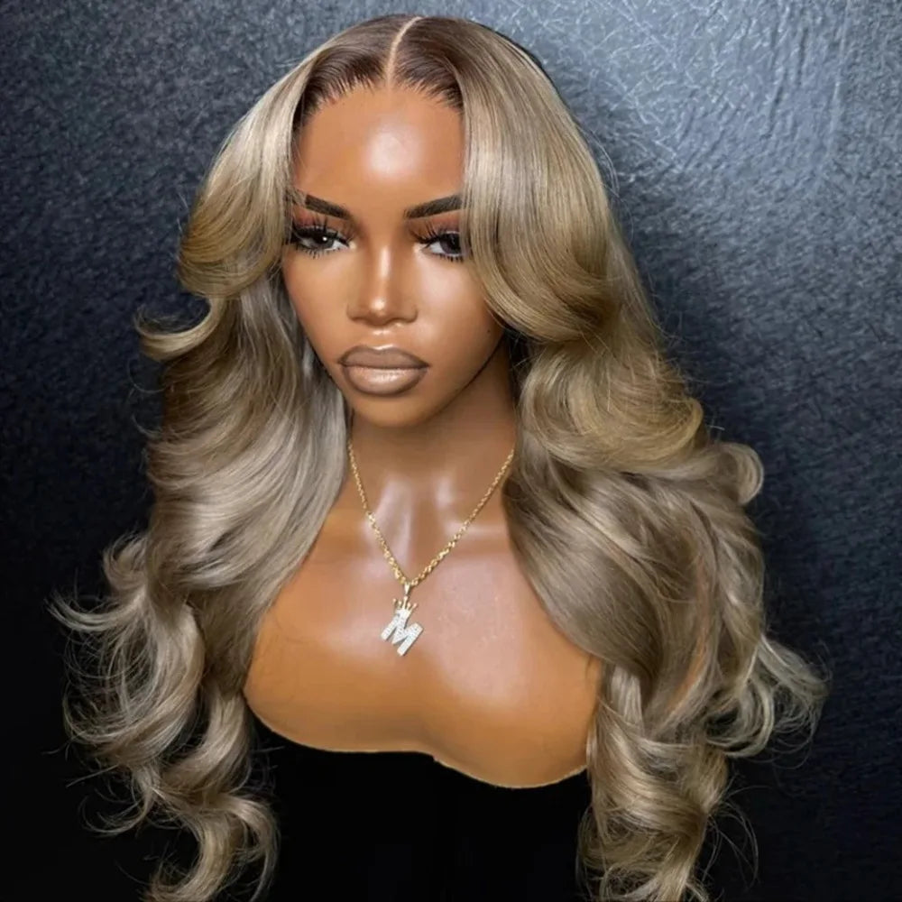 Ombre Ash Blonde With Dark Roots Natural Wave Hair