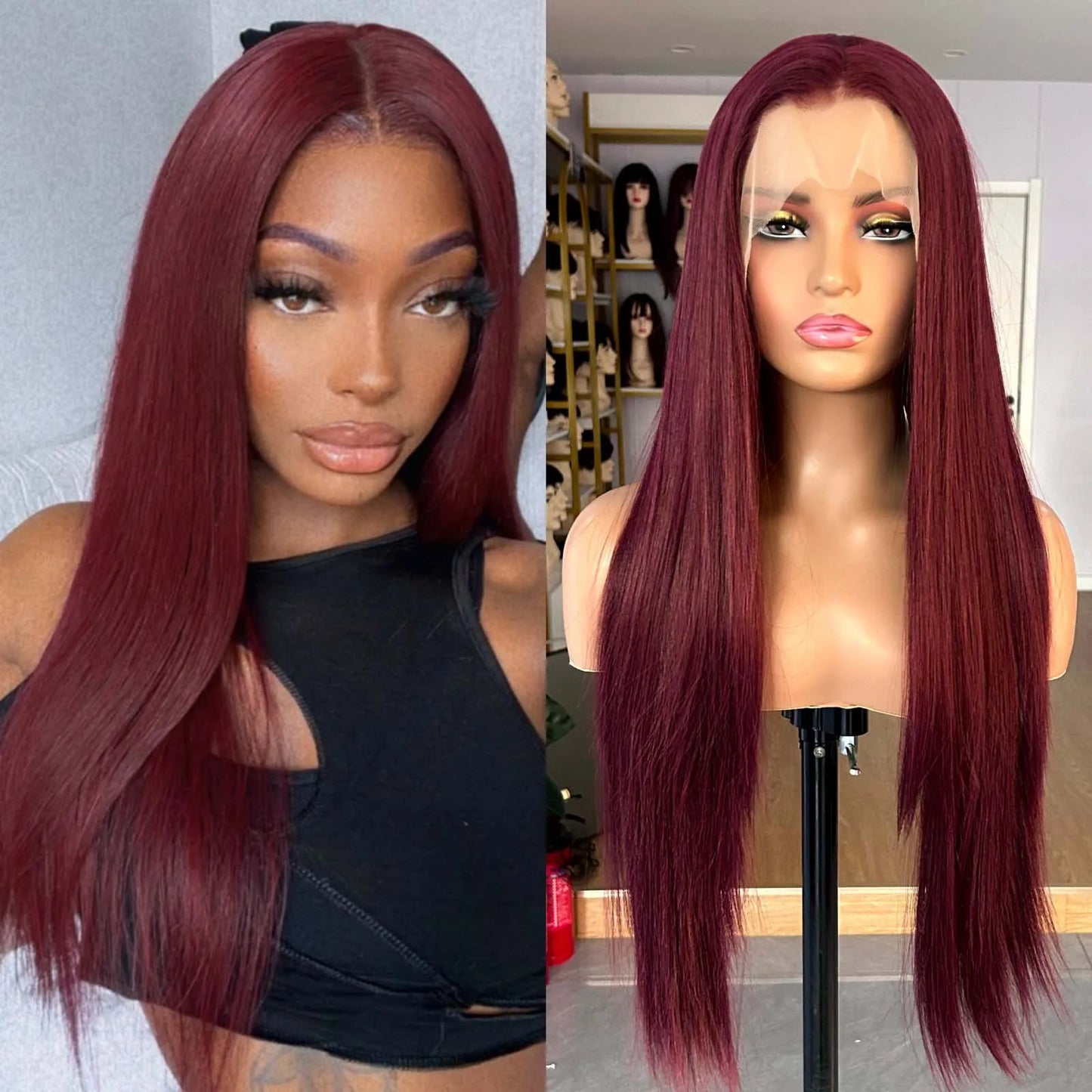 Burgundy Long Silky Straight Wig