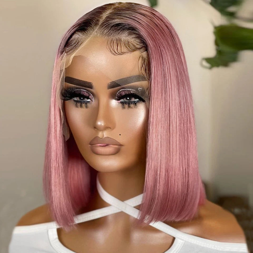 Ombre Pink Bob Wig Straight Lace Front Human Hair