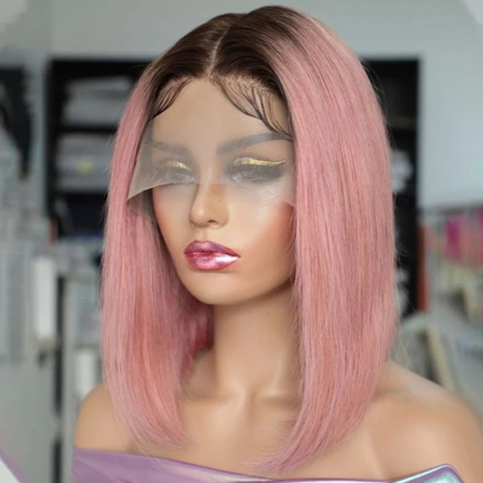 Ombre Pink Bob Wig Straight Lace Front Human Hair