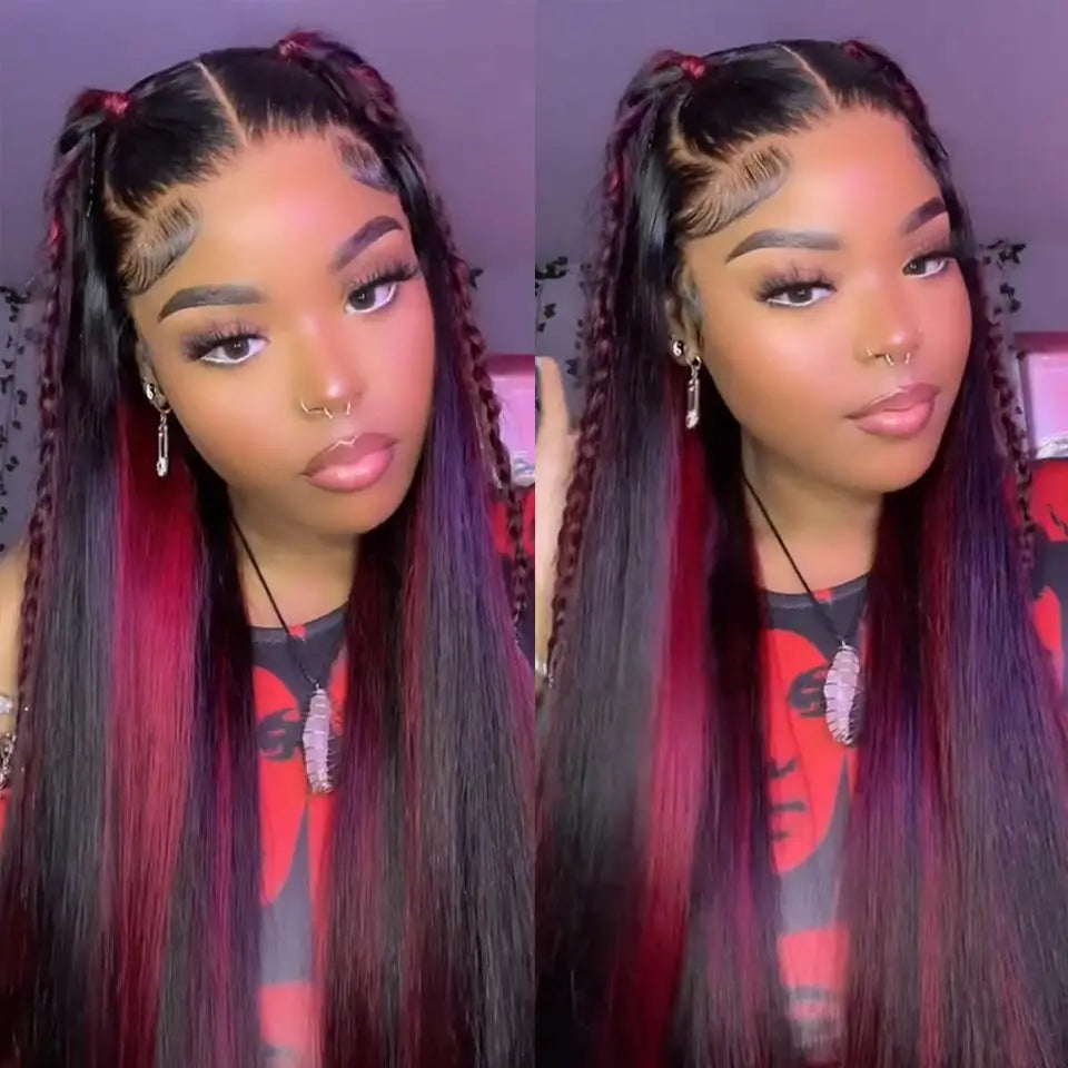Ombre Highlight Burgundy Wig