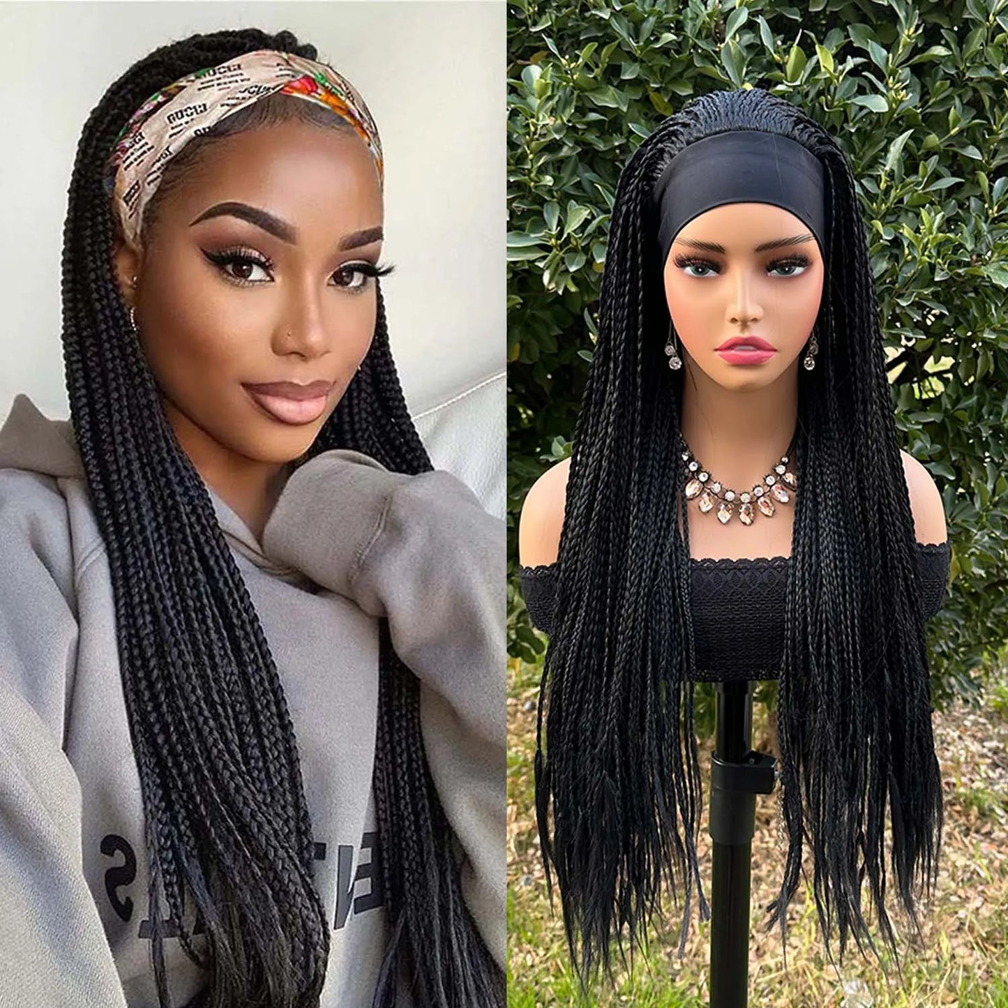 Ombre Brown Long Headband Box Braids Wig