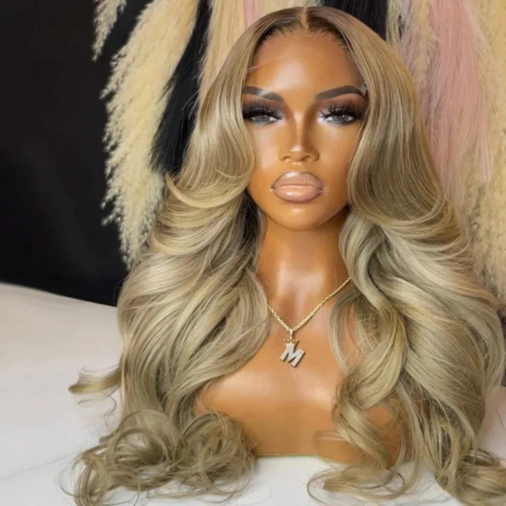 Ombre Ash Blonde With Dark Roots Natural Wave Hair