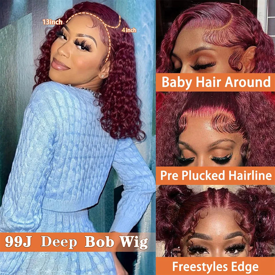 99j Burgundy Deep Bob Wig