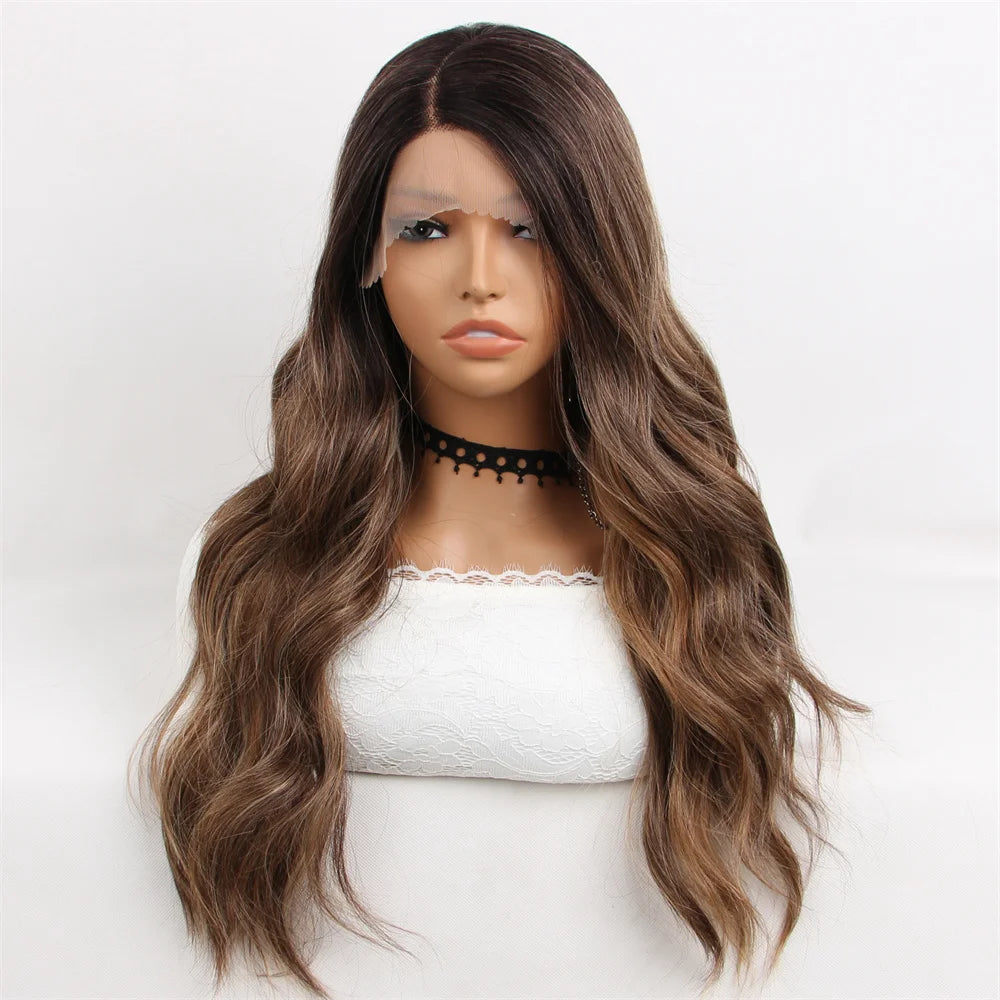 Ombre Highlight Brown Synthetic Wig