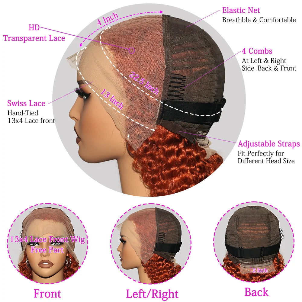 100% Human Hair Ginger Brown Bob Wig