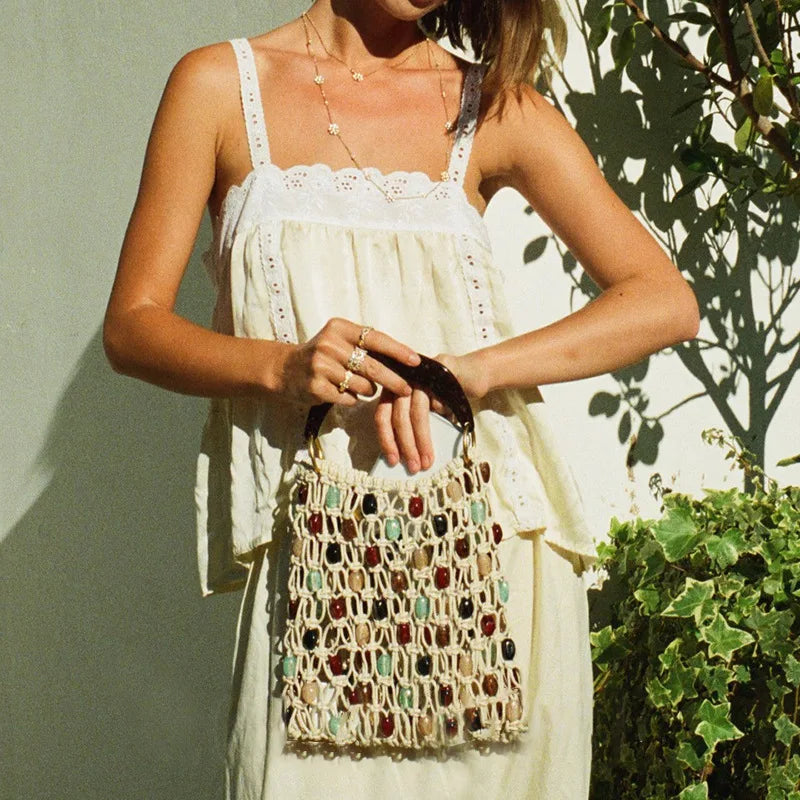 Woven Hollow Beaded Handbag