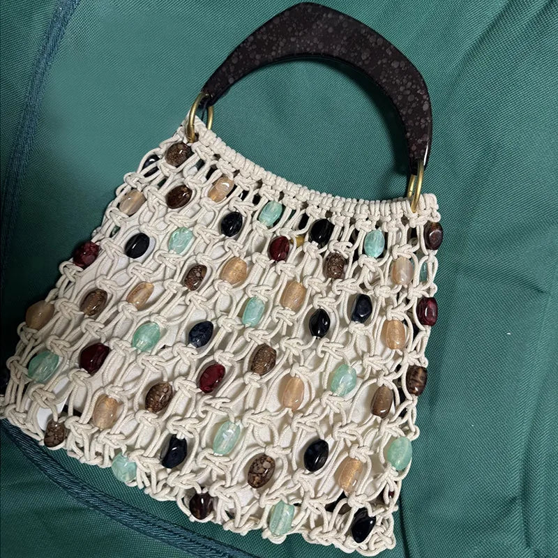 Woven Hollow Beaded Handbag