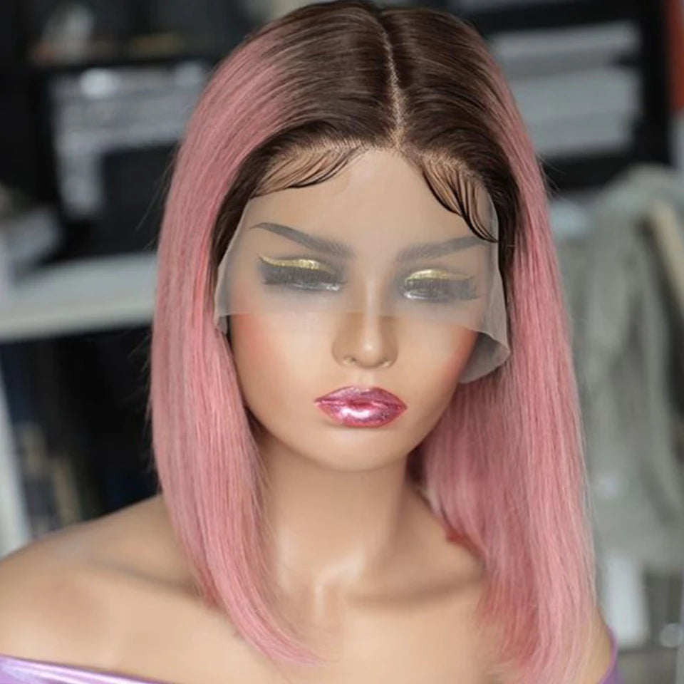 Ombre Pink Bob Wig Straight Lace Front Human Hair