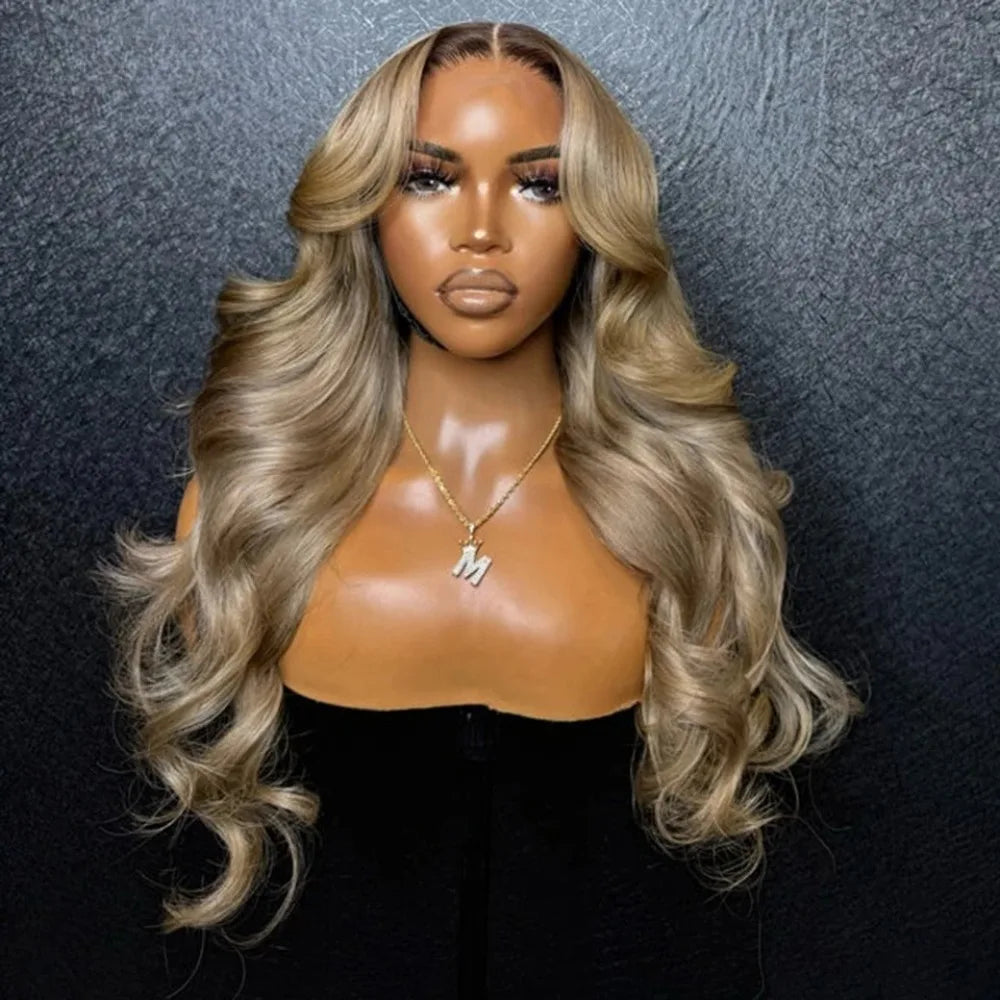 Ombre Ash Blonde With Dark Roots Natural Wave Hair