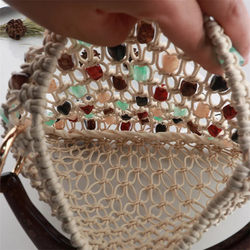 Woven Hollow Beaded Handbag